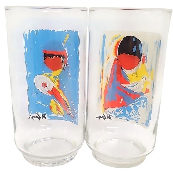 Ted DeGrazia Set of Two Signed Art Glasses w/Children of Native America Design - Picture 4 of 6